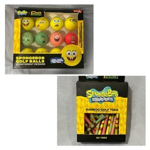 NEW SpongeBob SquarePants X Putt Buddies Set of 12 Golfballs & 50 Bamboo Tees
